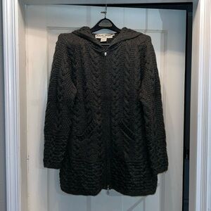 Aran Mor Ireland merino wool zip up long hoodie cardigan sweater large